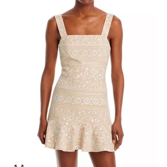 Alice + Olivia Kaidra Embroidered Sleeveless Dress Natural White Tan Size  10 NEW